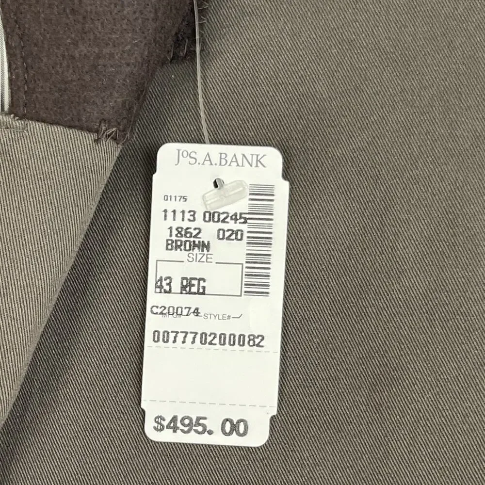 Jos A Bank Suit Mens‎ 2 PC Brown Blazer 43R Pant 36 Unhemmed 2 Button Cotton NEW